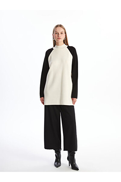 LC Waikiki Women's Knitwear Tunic with Stand Collar Color Block