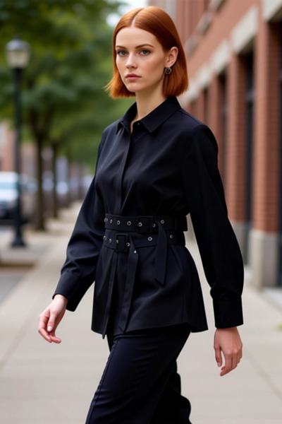 PayBuy Kemer Detayli Dokuma Gomlek Modern Siluet Kadin Giyim Sikligi Rahatlik...