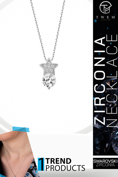 Twem Silver قلادة نجمة من الزركونيا على طراز سواروفسكي |   بريق السماء