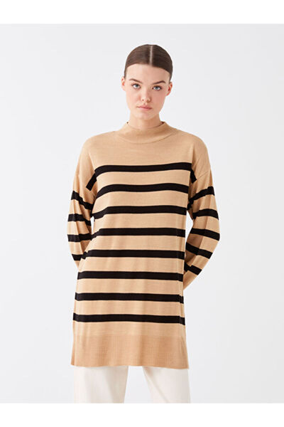 LC Waikiki Half Turtleneck Striped Long Sleeve Women's Knitwear Tunic