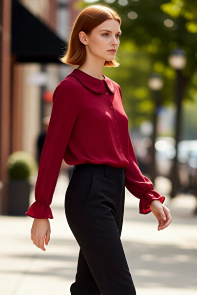 PayBuy Women's Peter Pan collar Pompom Detailed Woven Shirt Is a Must-Have in Your Wardrobe with Its Timeless Design