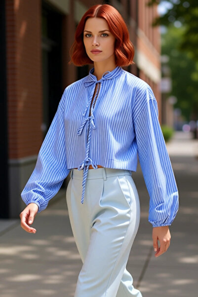 PayBuy Striped Tie-Up Detail Crop Shirt Women's Summer Style Relaxed Fit Woven Top Beach and Casual Chic