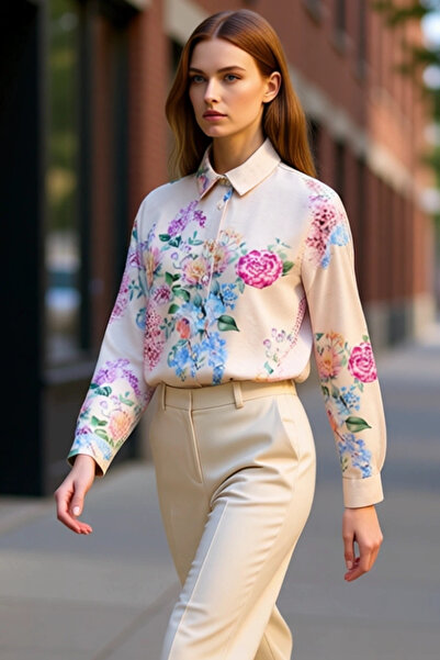 PayBuy Women's Oversized Linen Look Woven Floral Pattern Long Sleeve Spring Summer Style Functional