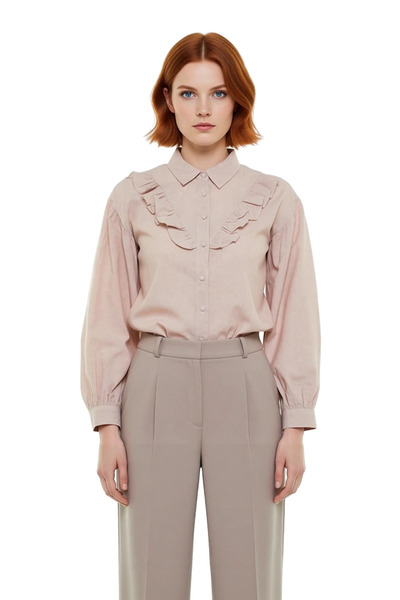 PayBuy Women's Ruffle Detailed Long Balloon Sleeve Woven Shirt Creates Casual and Stylish Outfits Sports