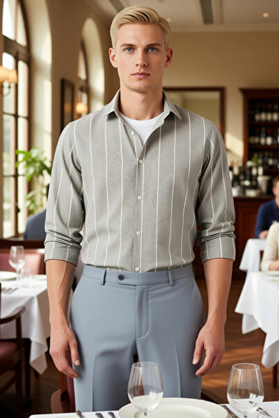 PayBuy Чоловіча сорочка в смужку, regular fit, з ефектом льону, функціональна, міцна, якісна, зручна, стильна