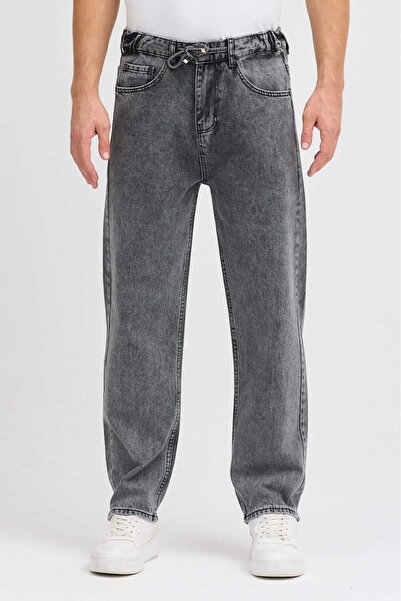 Osyday Men's Baggy Fit Relaxed Cut Pants Non-Lycra Fabric with Lace-Up Detail on the Waistband and Elastic Detail