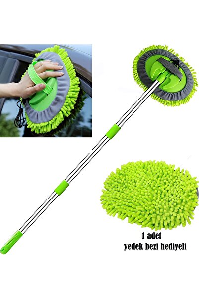 MUBX Çok Fonksiyonlu Mikrofiber Oto Fırçası Mopu Yedek Bezli Teleskopik Saplı...