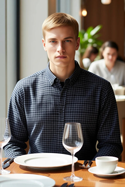 PayBuy Men's Regular Fit Checkered Textured Seersucker Fabric Long Sleeve Shirt a Complement to Your Everyday Elegance