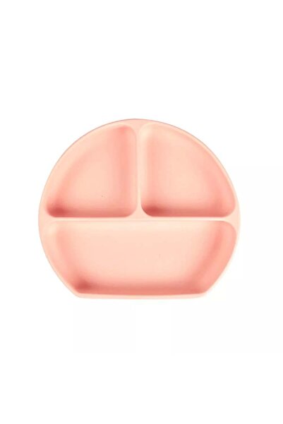 Generic Silicone 3-compartment plate with lid for baby food training – Peach