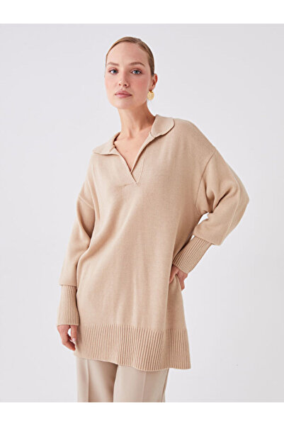 LC Waikiki Polo Neck Plain Long Sleeve Oversize Women's Knitwear Tunic