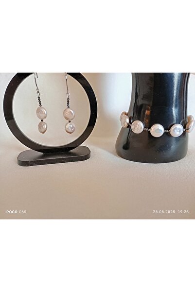 OEM Set of flat white pearls 10mm with black cubic zirconia