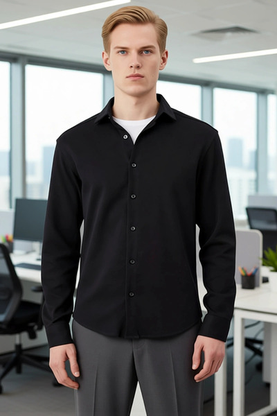 PayBuy Men's Textured Regular Fit Long Sleeve Shirt Offers Everyday Elegance and Offers Functional Quality