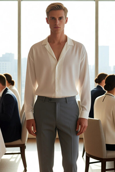 PayBuy Cămașă pentru bărbați, cu guler apăsat, cu mânecă lungă, cu model simplu, cu aspect de in, stil de vară