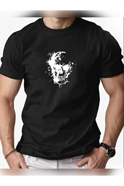 TİMİSİVA Μπλουζάκι Unisex oversized KURUKAFA με τύπωμα με κοντό μανίκι ΜΑΥΡΟ