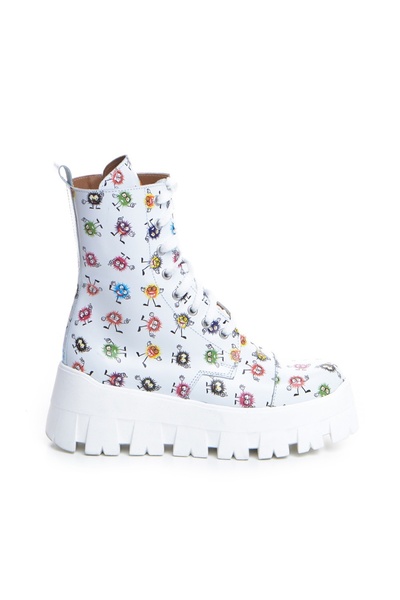 Vanilla Days Color-Accented Genuine Leather Boots - White (Miu Miu Sole, Morena Fit)