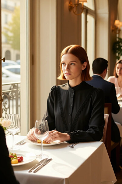 PayBuy Cămașă din dantelă pentru femei guler ridicat cu detalii din țesătură, design care adună stilul clasic și modern