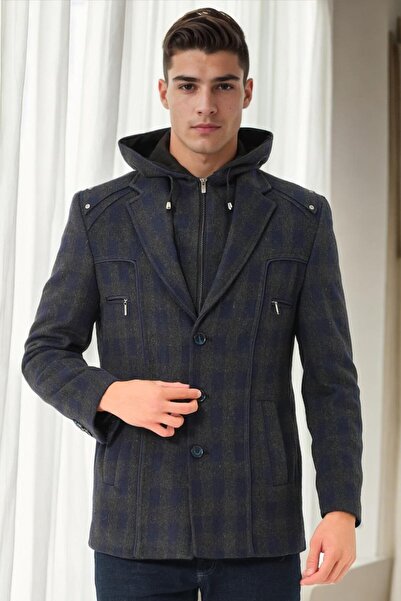 Dewberry K7532 Men's Coat-Plaid Dark Blue-1