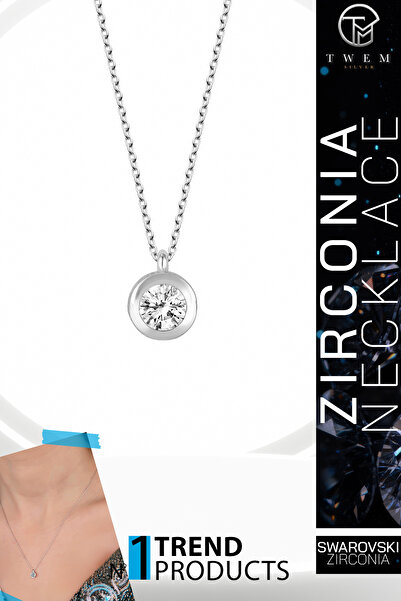 Twem Silver قلادة من الزركونيا على شكل حجر سواروسي |   أنيق وفريد من نوعه