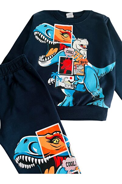 YUMİYUMM 4-10 Years Old Boys' Two-Thread Sh Fleece-Lined Dinosaur B Printed Bottom-Top Suit