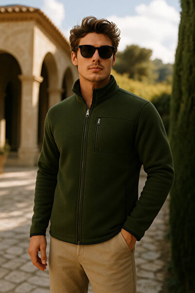 comstar Men's Thick Zippered Winter Pocketed Khaki Fleece Jacket