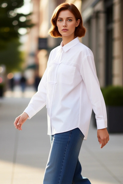 PayBuy Relaxed Cut Long Sleeve B Piped Detail Woven Shirt for Women and Comfort Functional Sports