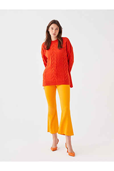 LC Waikiki Stand Collar Self-Patterned Long Sleeve Oversize Women's Knitwear Tunic