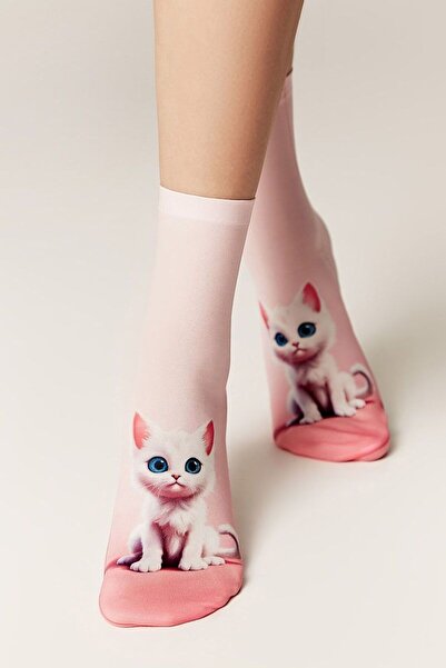 Conte Elegant Funny 1/2 socks with kitten pattern, Conte Fantasy 134 - Light ...