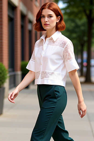 PayBuy Women's Short Sleeve Crop Shirt Brode Details Summer Style Casual Outfits Stylish Preferred Durable