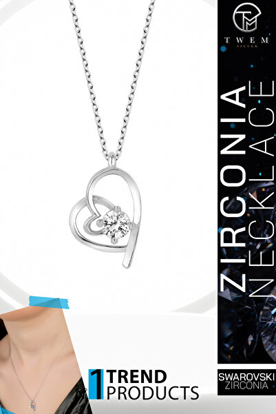Twem Silver قلادة على شكل قلب مرصعة بحجر الزركونيا من سواروفسكي |   رمز الحب ...