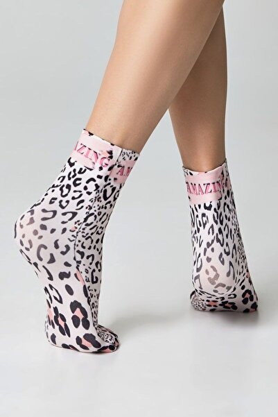 Conte Elegant Funny 1/2 socks with leopard print and "Amazing" inscription, Conte Fantasy 925 - Print, 36-39