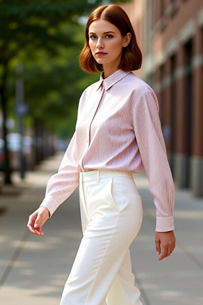 PayBuy Women's Striped Woven Shirt Relaxed Fit Basic Top Offering Everyday Elegance Essential for Your Wardrobe