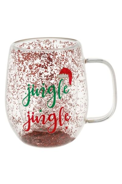 OEM Christmas double-wall glass mug with confetti "Jingle Jingle" 350 ml