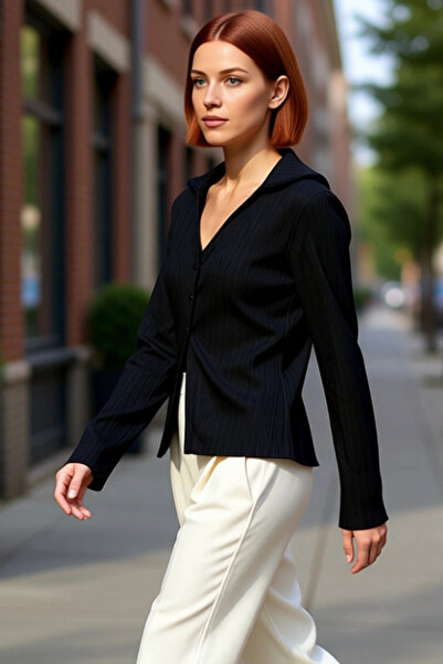 PayBuy Жіноча сорочка з довгими рукавами, з ґудзиками та плісированою спідницею, пропонує сучасний та зручний стиль. Функціональна.