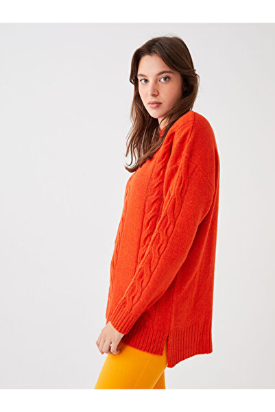 LC Waikiki Stand Collar Self-Patterned Long Sleeve Oversize Women's Knitwear Tunic