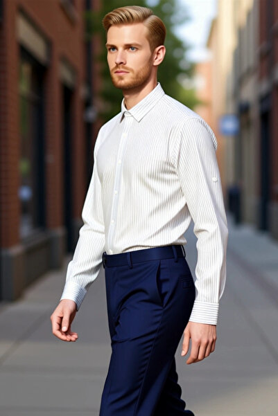 PayBuy Men's Regular Fit Linen Cotton Blend Long Sleeve Striped Shirt Timeless Elegance Quality