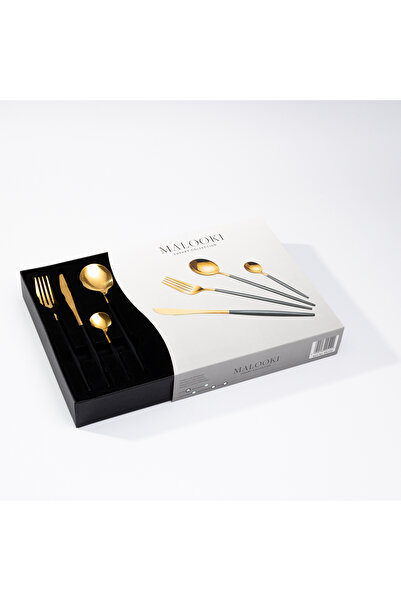 Malooki 24 Piece Cutlery Set, Gold Finish & Colored Handles