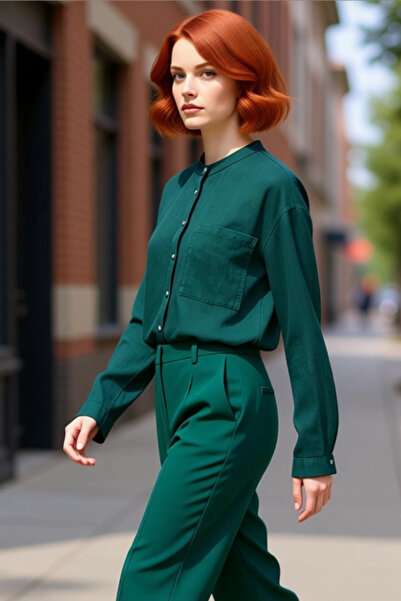 PayBuy Women's Petrol Oversized Mock Neck Shirt Functional Durable Quality Comfortable Aesthetic Sports