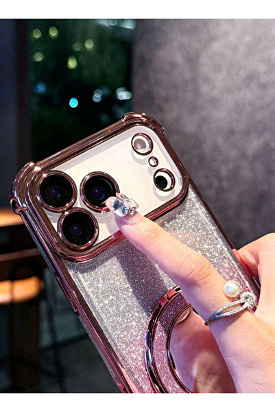 Generic Magnetic Glitter Case for iPhone 17 Pro，Sparkly Stand，Makeup Mirror，Luxury Gradient 17 Pro Cover