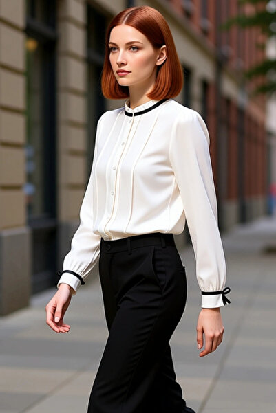 PayBuy Women's Satin Piped Detail Mock Neck Shirt Functional Durable Quality Comfortable Aesthetic Stylish