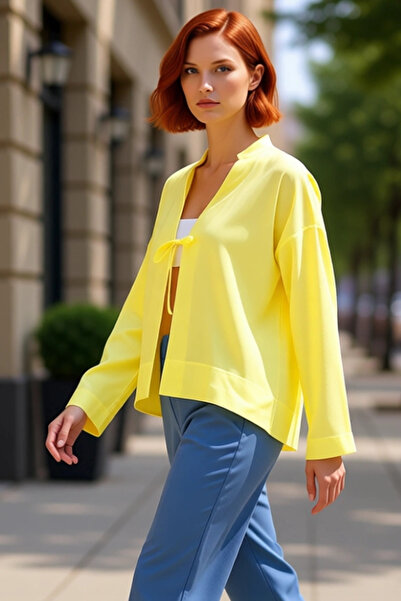 PayBuy Women's Summer Woven Tie Detail Cotton Long Sleeve Beach Top Lightweight and Stylish Look Sport