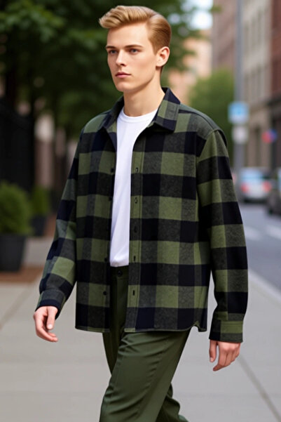 PayBuy Men's Khaki Plaid Patterned Regular Fit Lumberjack Shirt Functional Durable Quality Aesthetic