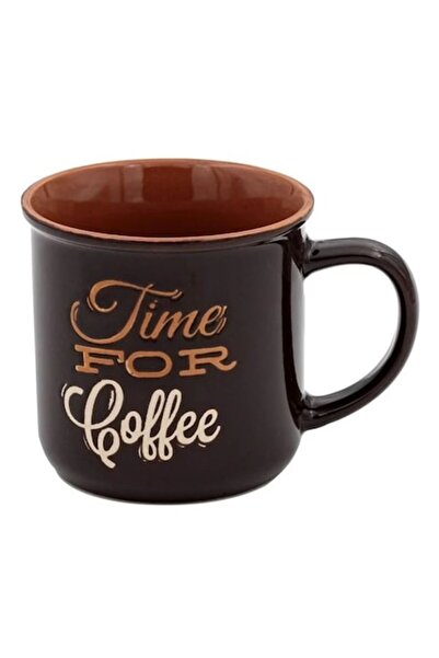 OEM Cană cu mesajul „Timp pentru cafea”, Ceramică, 345 ml, Maro
