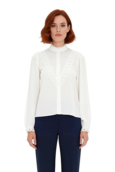 PayBuy Women's Lace Detailed Mock Neck Woven Shirt Design That Combines Classic and Modern Styles