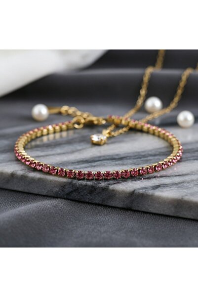 KEVSA Jewelry Brățară tenis din oțel inoxidabil cu pietre roz 2mm - BF1141