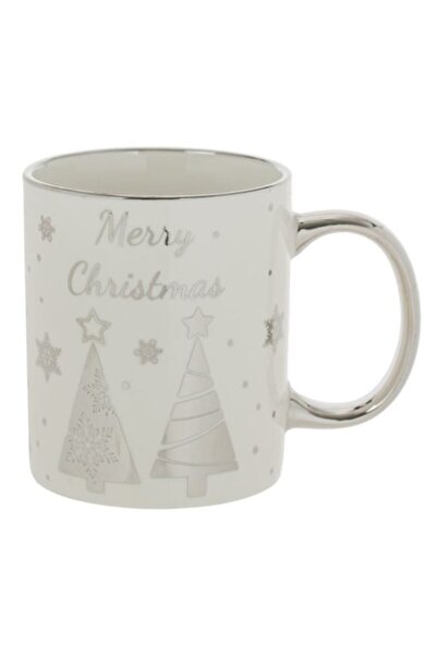 OEM Cană de Crăciun ISJ2644, Porțelan, Design Argintiu, 360 ml, Alb