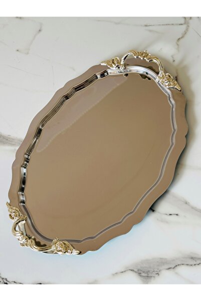 Melinda Lunea Silver Handle Oval Presentation Serving Tray (20X25Cm)