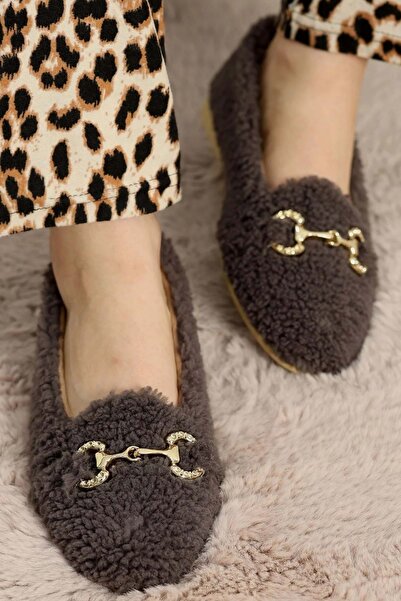 AYAKCİTY Kadın Gold Tokalı Kışlık Babet Ev ve Dış Mekan Ayakkabısı