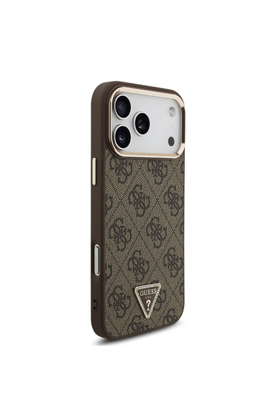 Guess iPhone 17 Pro Max Compatible Case Licensed M-Safeli Stone Triangle Logo 4g Patterned Cover Brown