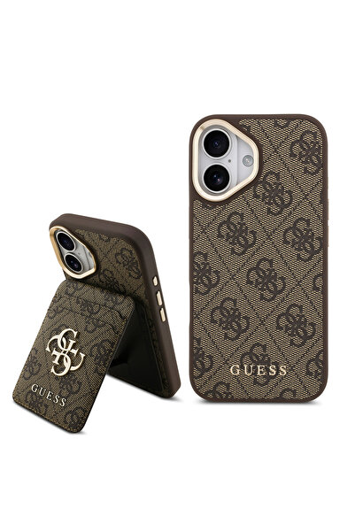 Guess iPhone 17 Compatible Case Licensed M-Safeli 4g Metal Large Logo Card Holder Cover Brown