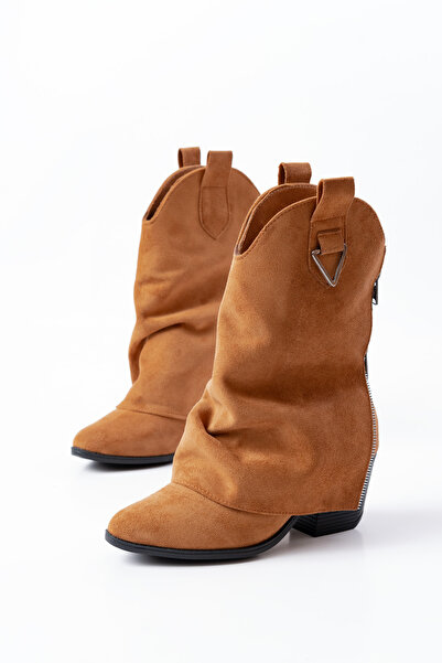 SEEM & BE Γυναικείες μακριές μπότες Western με φερμουάρ Stacy, λεπτομερείς σε λεπτομέρεια, σε καφέ σουέντ